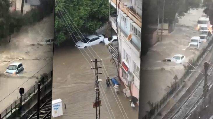 Adana’da şiddetli yağış sele dönüştü! Araçlar su içinde kaldı