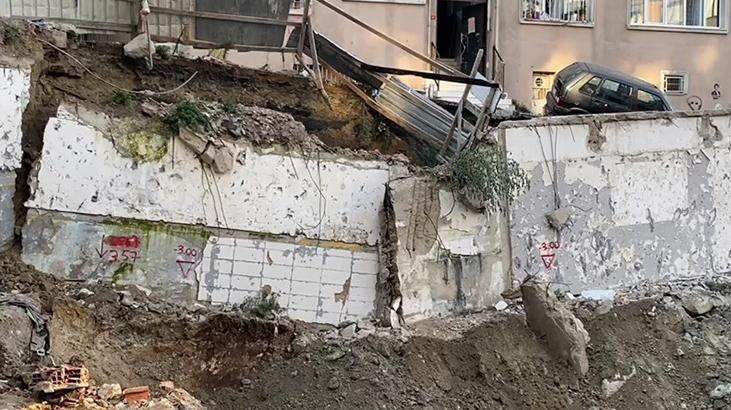 İstanbul’da korku dolu anlar! Temel kazma çalışmalarında duvar çöktü