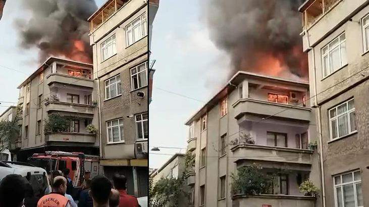 Esenler’de 4 katlı binanın çatı katında yangın çıktı