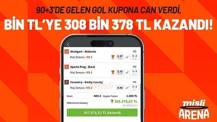 90+3’de gelen gol kupona can verdi, bin TL’ye 308 bin 378 TL kazandı!