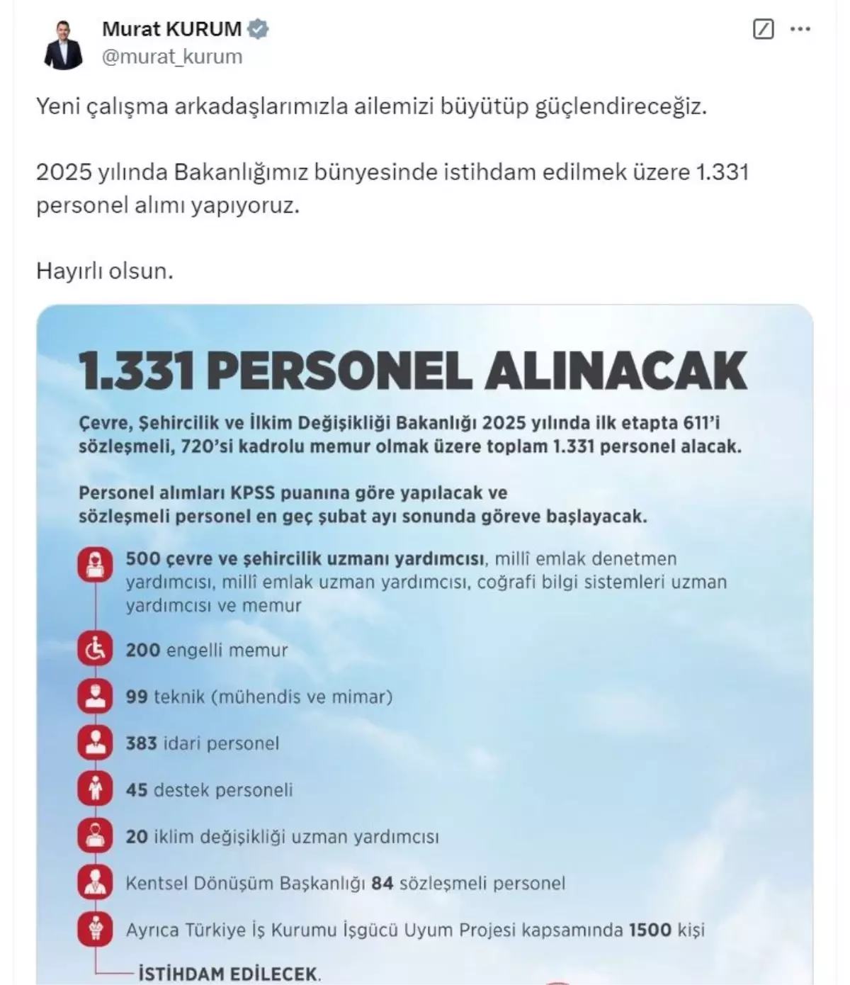 Çevre Bakanlığı 2025’te 1331 Personel Alacak
